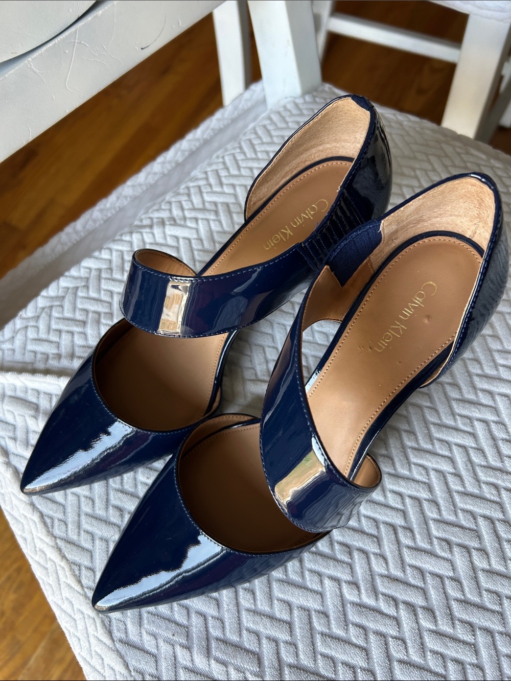 Calvin Klein Navy Patent Pointed Mary Jane Heels - Picture 2 of 7